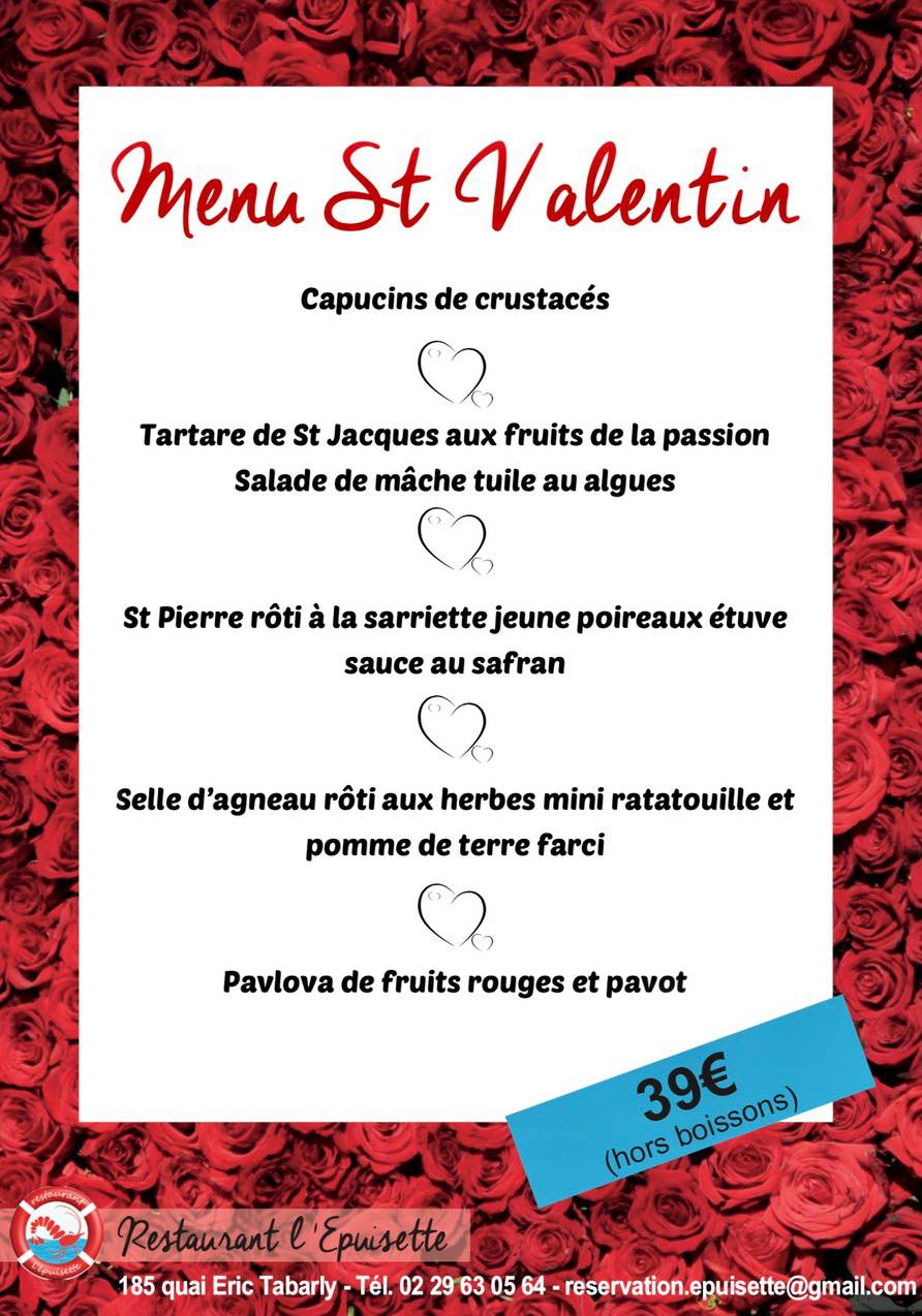 Menu De Saint Valentin Du Restaurant Lepuisette à Brest 